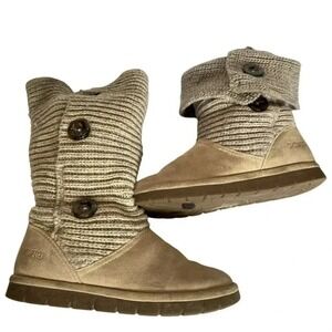 Sporto Claire‎ 8.5M tan suede and knit ankle boots with buttons